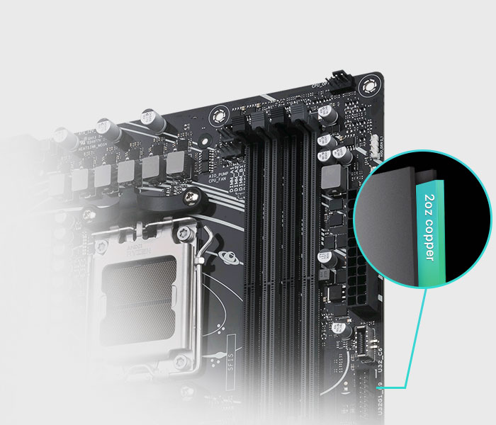 The PRIME B650-PLUS-CSM motherboard features Stack Cool 3+.